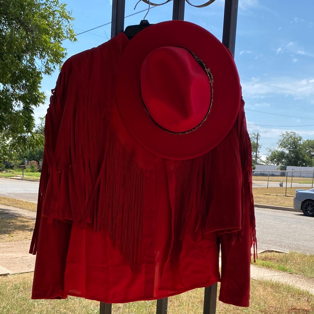 Red Fringe Jacket and Hat Set